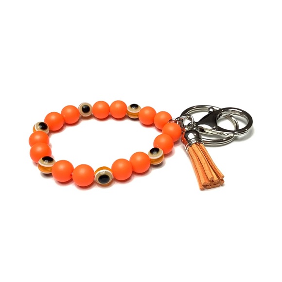 Evil Eye Stretch Bead Tassel Keychain Bracelet - Picture 4 of 8